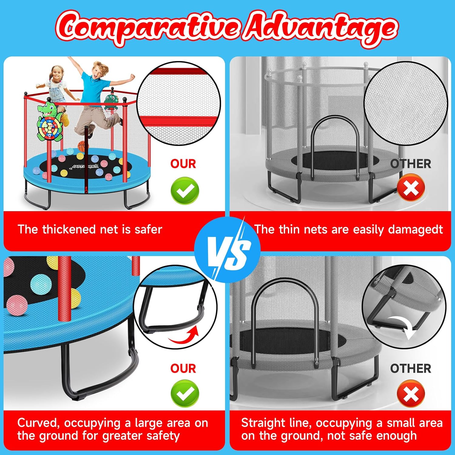 Pink Indoor Trampoline for Kids 2-5, 5ft Mini Indoor & Outdoor Small Toddler Trampoline with Net and Basketball Hoop