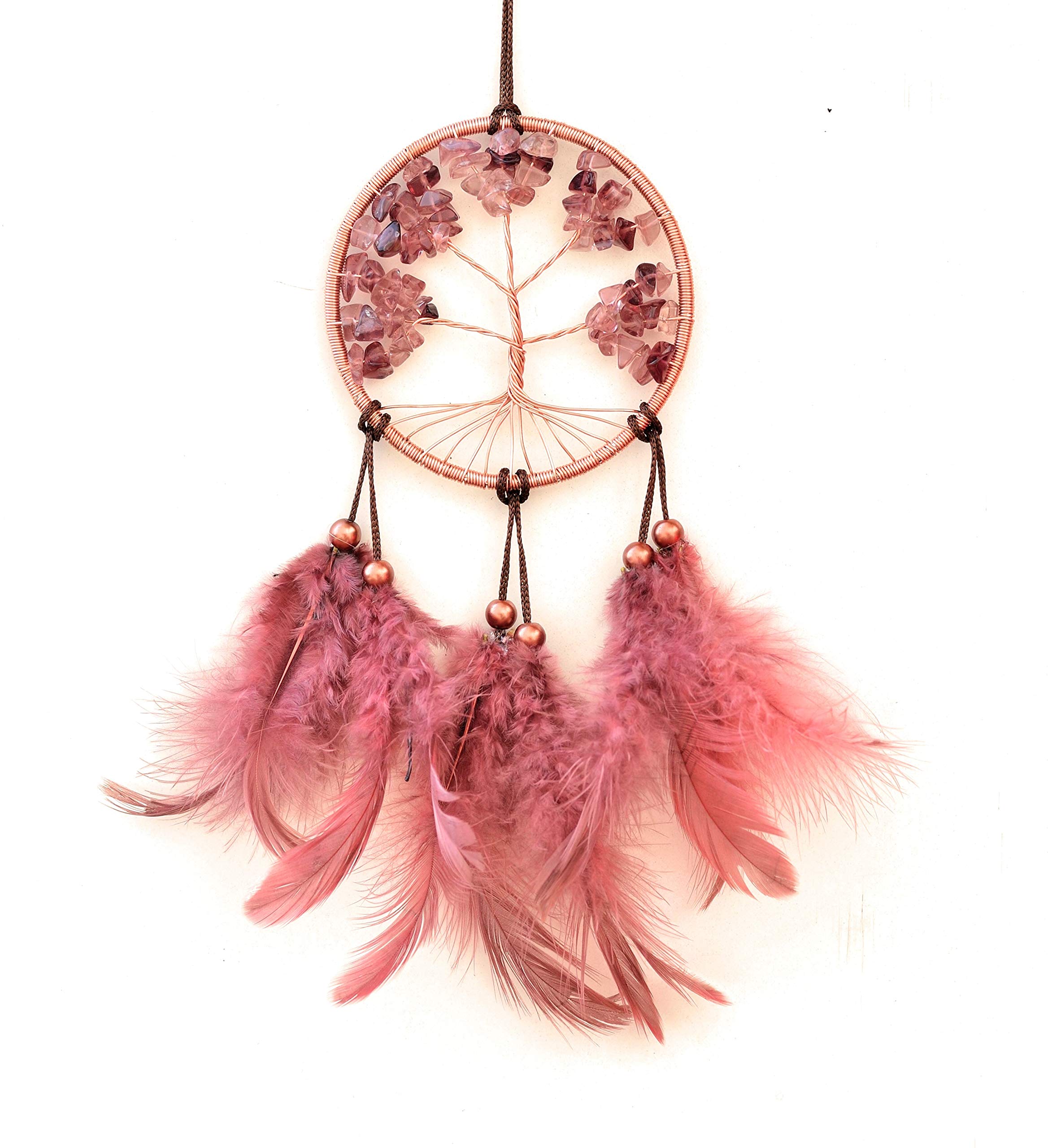 Cuckoo DreamCatchers - Copper and Crystals Tree of Life Car Hanging - Rusty Pink-image-47
