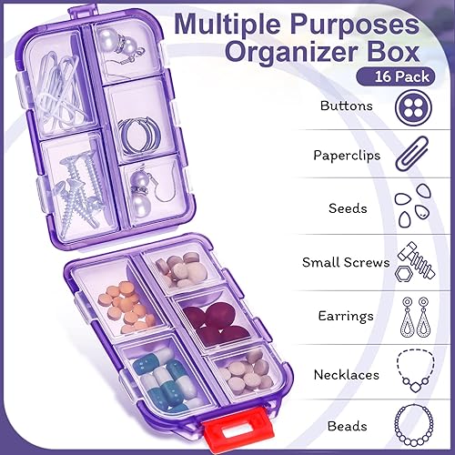 Miniatura 7 de 16 unidades de pastilleros de viaje, 10 rejillas, pastilleros portátiles, estuche de viaje para pastillas, organizador de medicamentos, dispensador