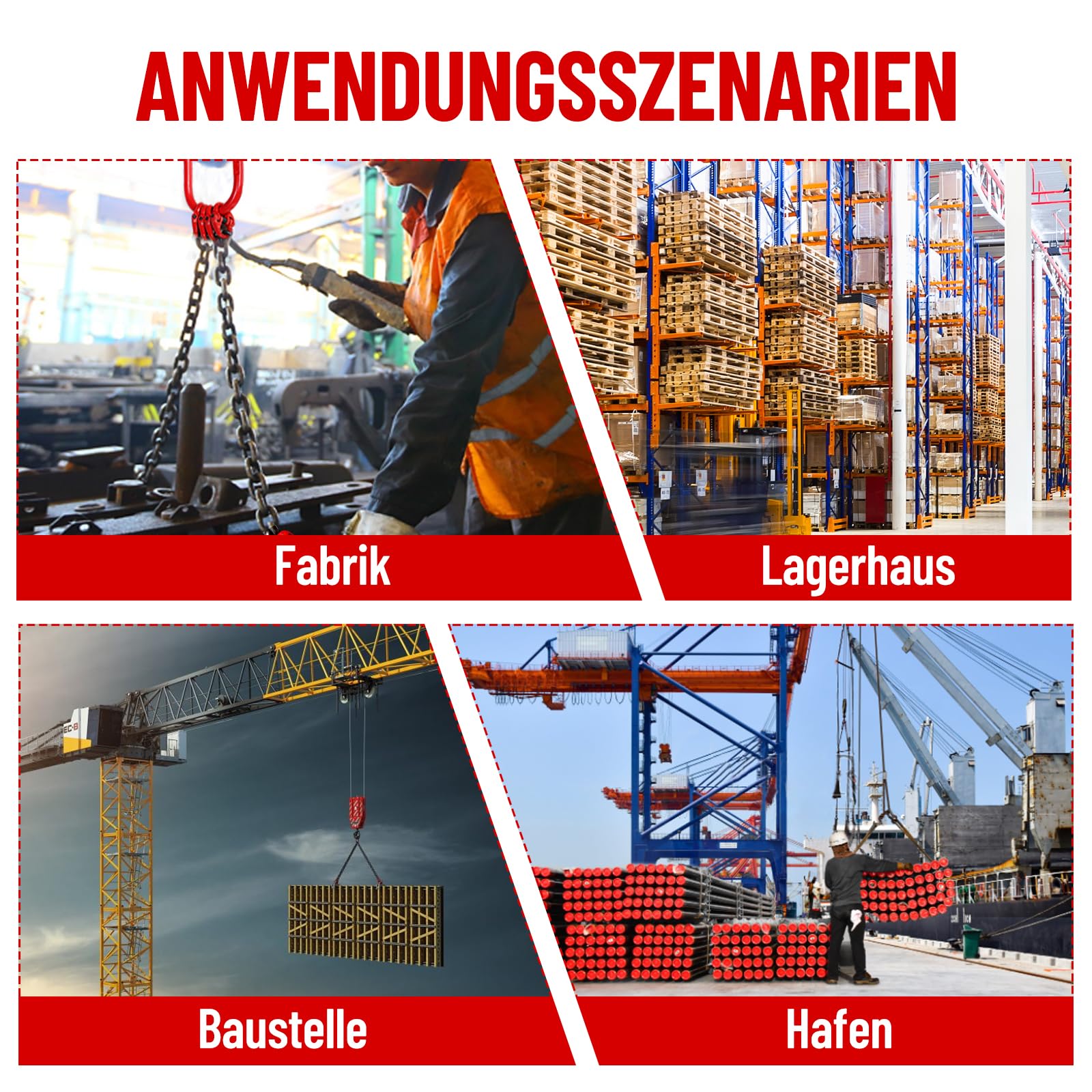 Forstkette G80 Manganstahl, Rückekette 3000kg Tragfähigkeit, 1,5 m Hebekette mit Gabelkopfhaken, Ø 6 mm Kettengehänge, Anschlagkette Krankette 3T, Kette Forst Schweres Heben