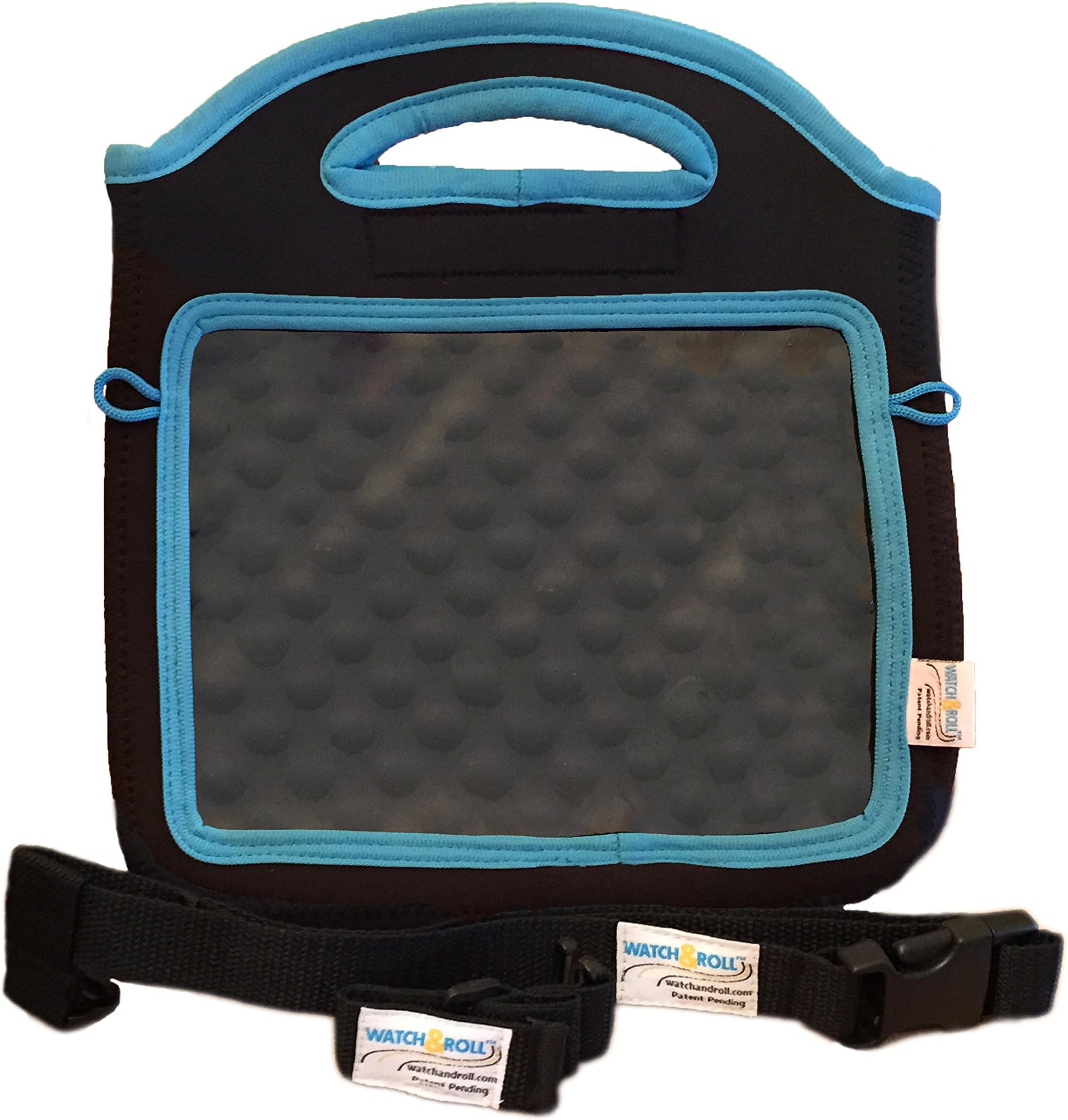 Watch and Roll - Mountable Tablet Case Kit for Car, Stroller, Plane, Toddler & Kid - Black Case/Blue Trim