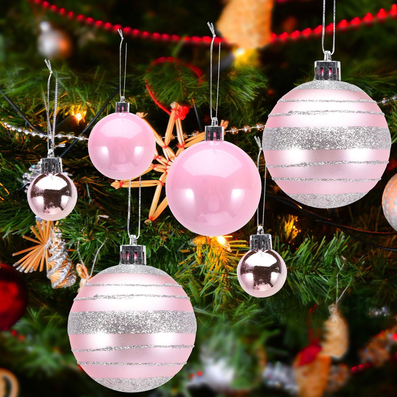 Gatuida 200 Pezzi Palline di Natale Rosa in Ps, Decorative e Sospendibili