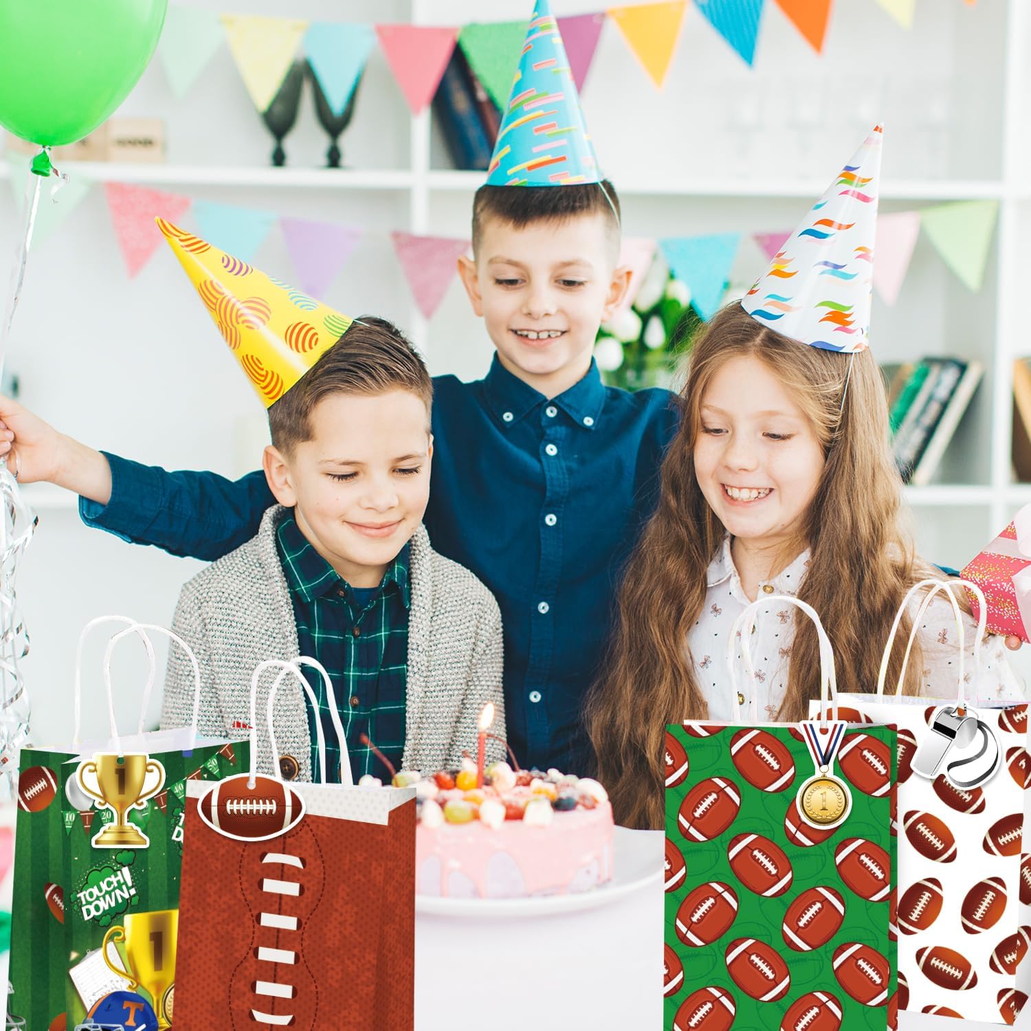 Mpanwen Football Goodie Bags, 16 Pcs Football Themed Party Favor Candy Treat Gifts Bags With Handle for Birthday Baby Shower Holiday Party Decorations - Image 7