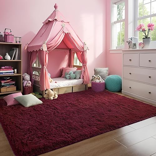 Miniatura 4 de Zedrew Alfombras de área beige esponjosas, 6 x 9 pies, alfombra de felpa extra grande para dormitorio, sala de estar, antideslizante, rectangular,