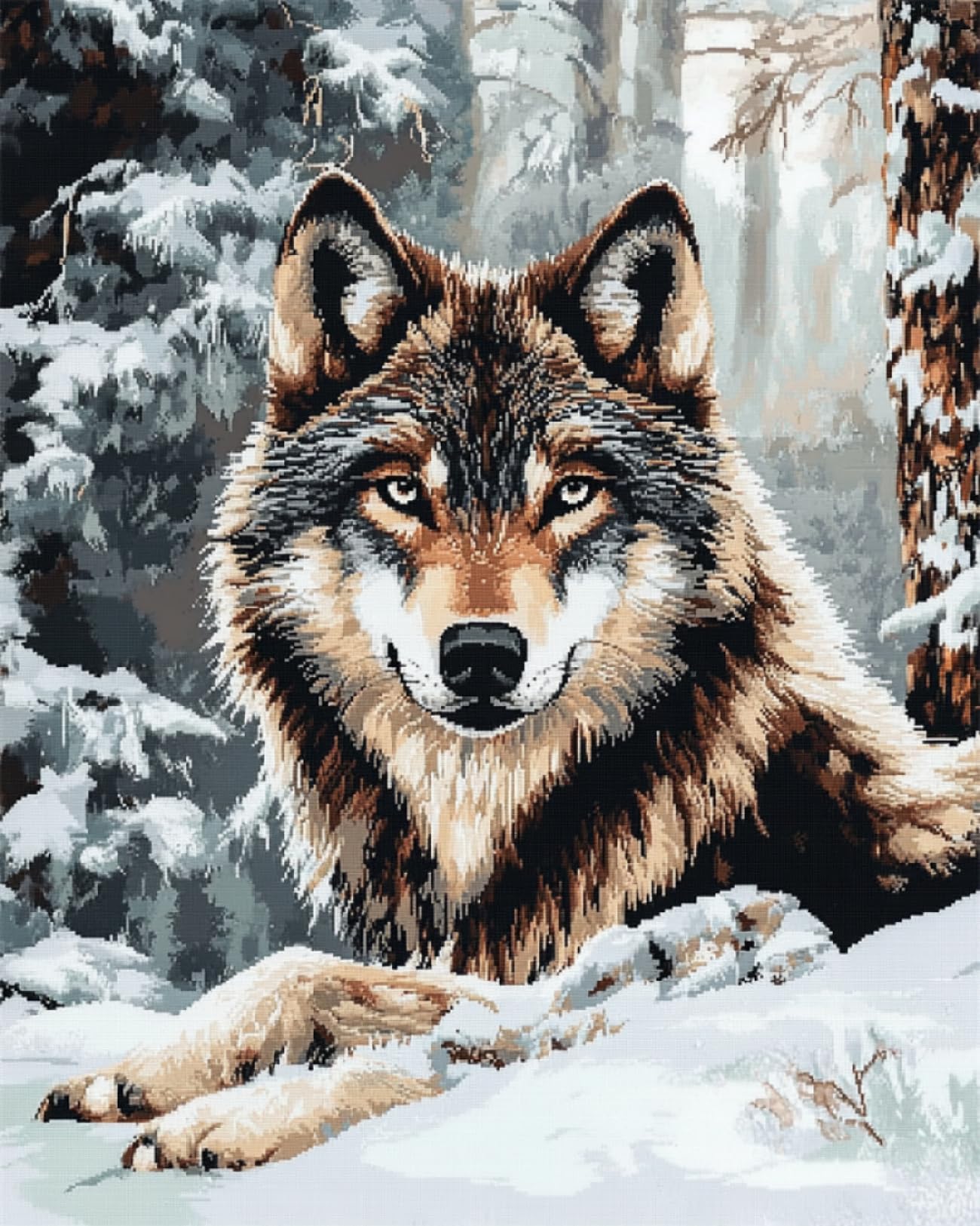 LFYNIORS DIY Perlenstickerei Set Vordruck Timberwolf Tier Nadelstich-Set Mit Perlen Und Kreuzstich-Set Mit Buntem Stickgarn Und Perlen 40x50cm