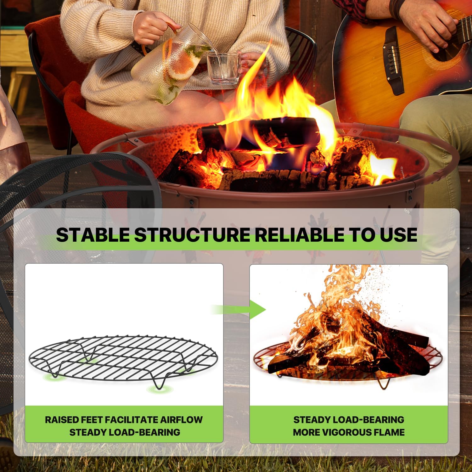 20.5" Black Wood Burning Square Fire Pit with Shelf