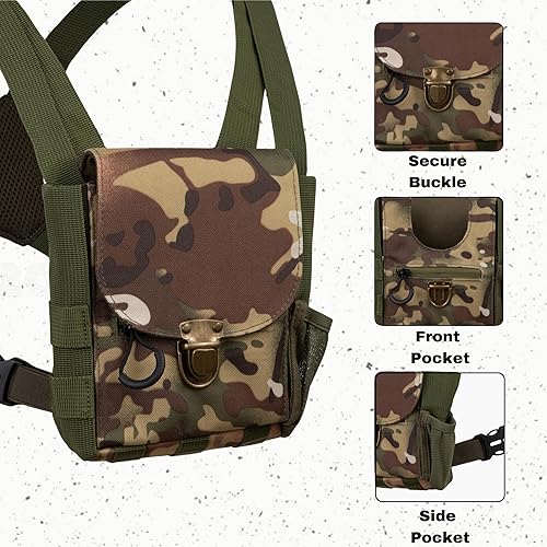 Miniatura 2 de BinoM8 Arnés para binoculares con hebilla silenciosa y fácil, bolsas para llaves, mapas y más, resistente a la intemperie, cubierta binocular de