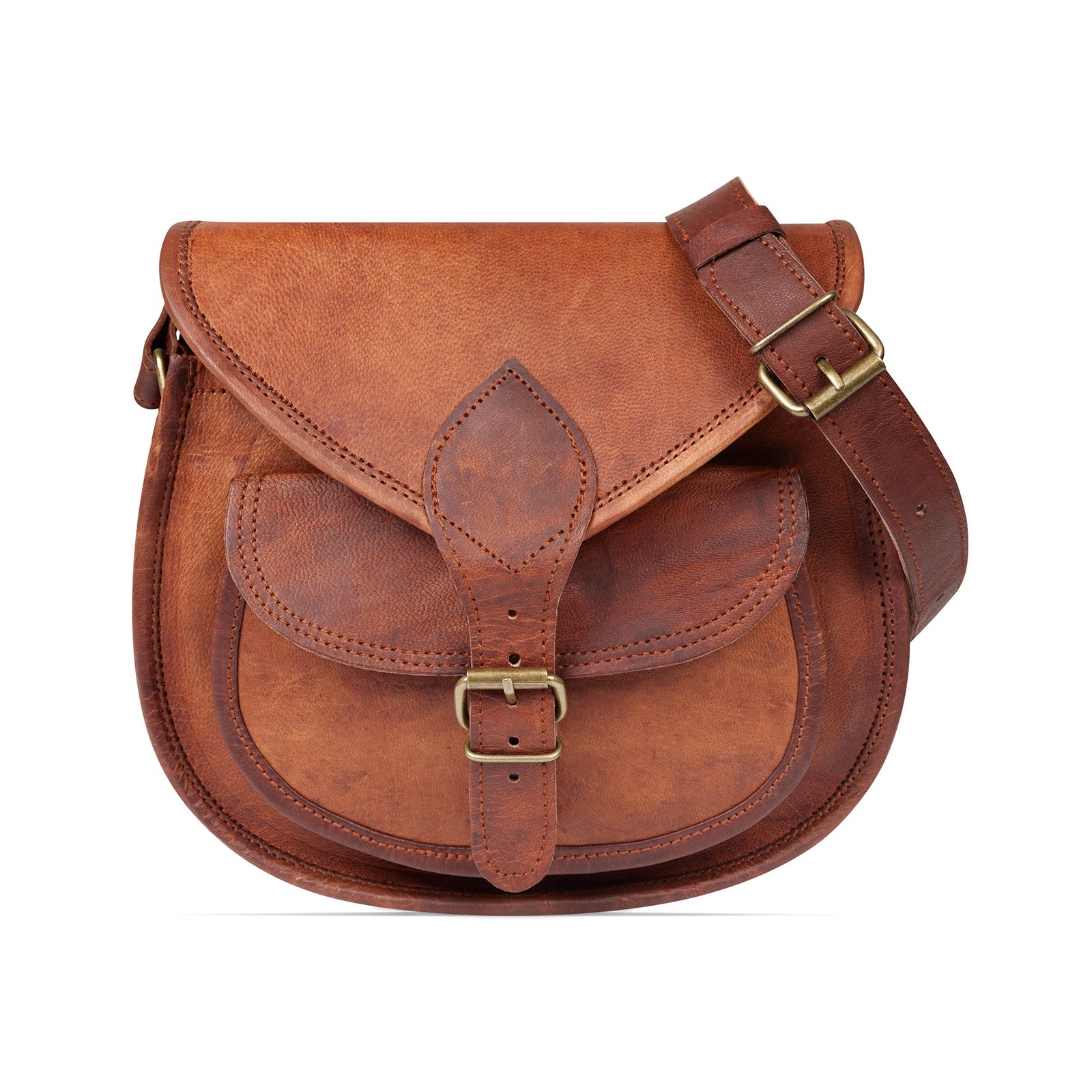 LEABAGS Felicia Bolso de Mujer de Cuero Genuino en Look Vintage I Bolso de Hombro I Bolso de Cuero I Bolso de Bandolera