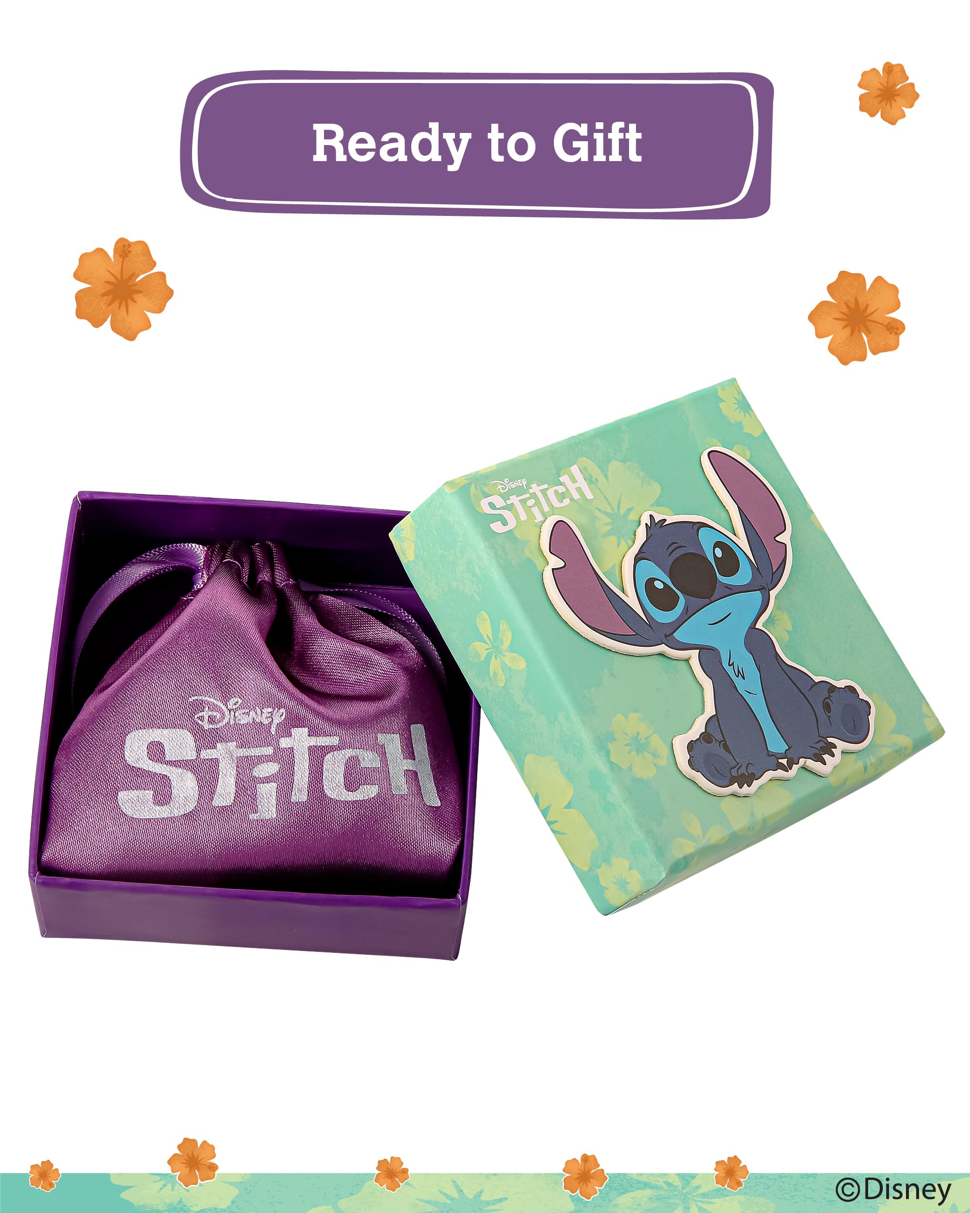 Disney Womens Stitch and Angel Heart Pendant Necklace 18" Official License, 18kt Gold Flash-Plated