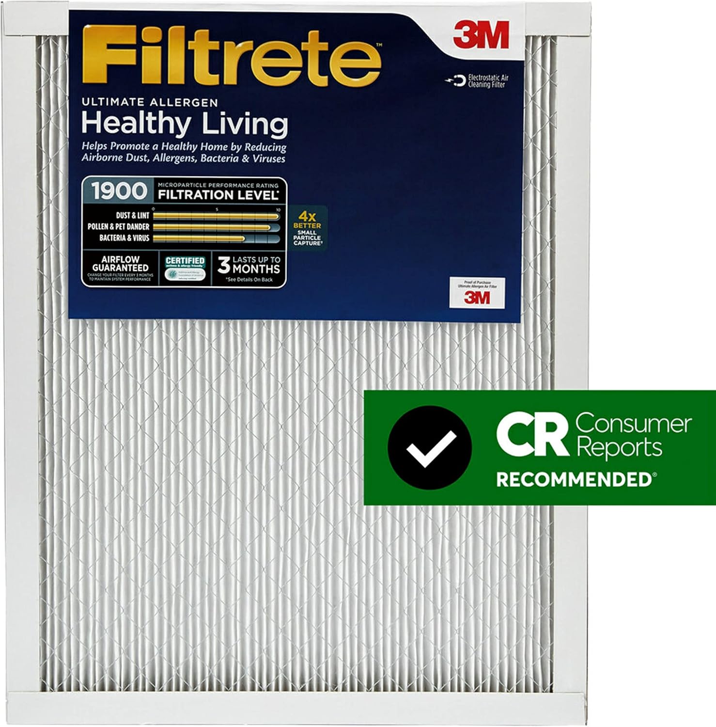 Filtrete 24x30x1, AC Furnace Air Filter, MPR 1900, Healthy Living Ultimate Allergen, 6-Pack (exact dimensions 23.81 x 29.81 x 0.78) - - 