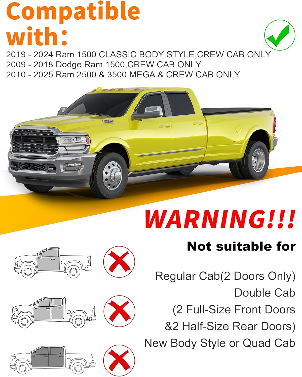 Extra-Thick Window Rain Guard for Dodge Ram 1500 2009-2024 Ram 2500&3500 2010-2025 Rain Guards Tape-on Side Truck Window Visors Vent Visor Window Deflectors Vent Shades Car Accessories