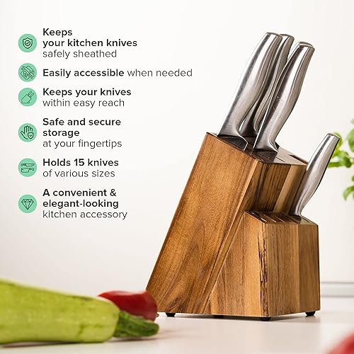 Miniatura 8 de Coninx Bloque de cuchillos de cocina de madera de goma, organizador de cuchillos de madera de calidad profesional, soporte de cuchillos conveniente