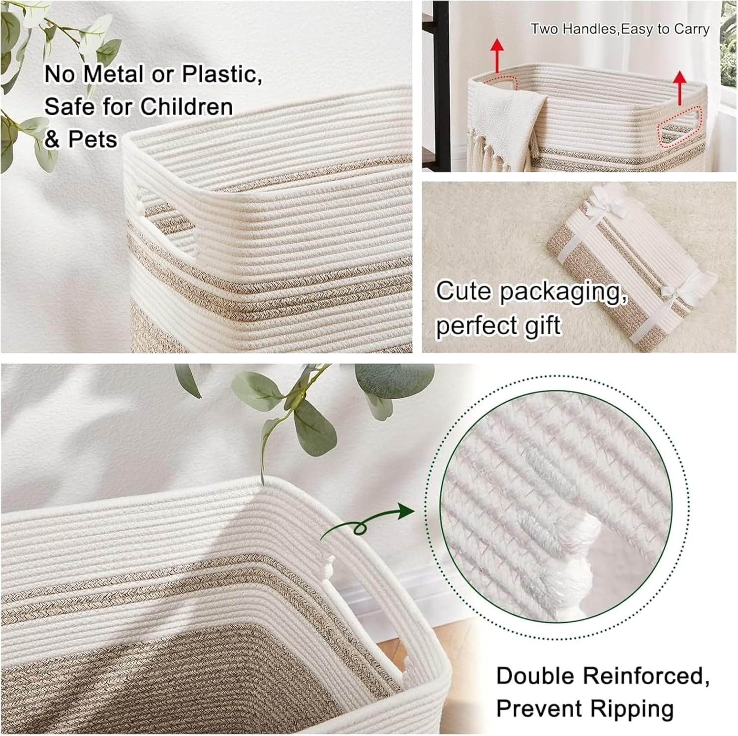 Oversized Laundry Hamper Basket, Natural Cotton, Collapsible for Easy Storage - 16x13x22 Inches