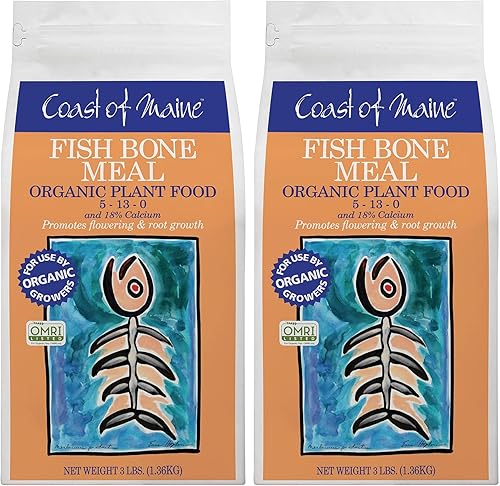 Coast of Maine, 3 libras (paquete de 2) harina de huesos de pescado orgánico para plantas y calcio, con certificación OMRI, promueve la floración y