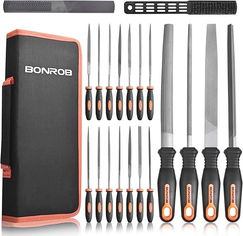 Juego de 21 limas de metal con estuche de transporte, herramienta de mango de archivo que incluye limas grandes