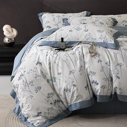 Miniatura 16 de Funda de edredón de 3 piezas, funda de edredón de algodón suave, estilo bohemio, juego de ropa de cama estética con cierre de cremallera, 4 lazos