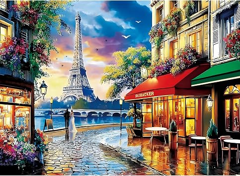 500 Piece Puzzles for Adults, Paris Tower Puzzle, Romantic City Street Cafe Scene Jigsaw Puzzle, Vibrant Cityscape Puzzle for Relaxation, Perfect Home Decor Gift, 20.5 x 15 in