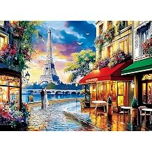 500 Piece Puzzles for Adults, Paris Tower Puzzle, Romantic City Street Cafe Scene Jigsaw Puzzle, Vibrant Cityscape Puzzle for Relaxation, Perfect Home Decor Gift, 20.5 x 15 in