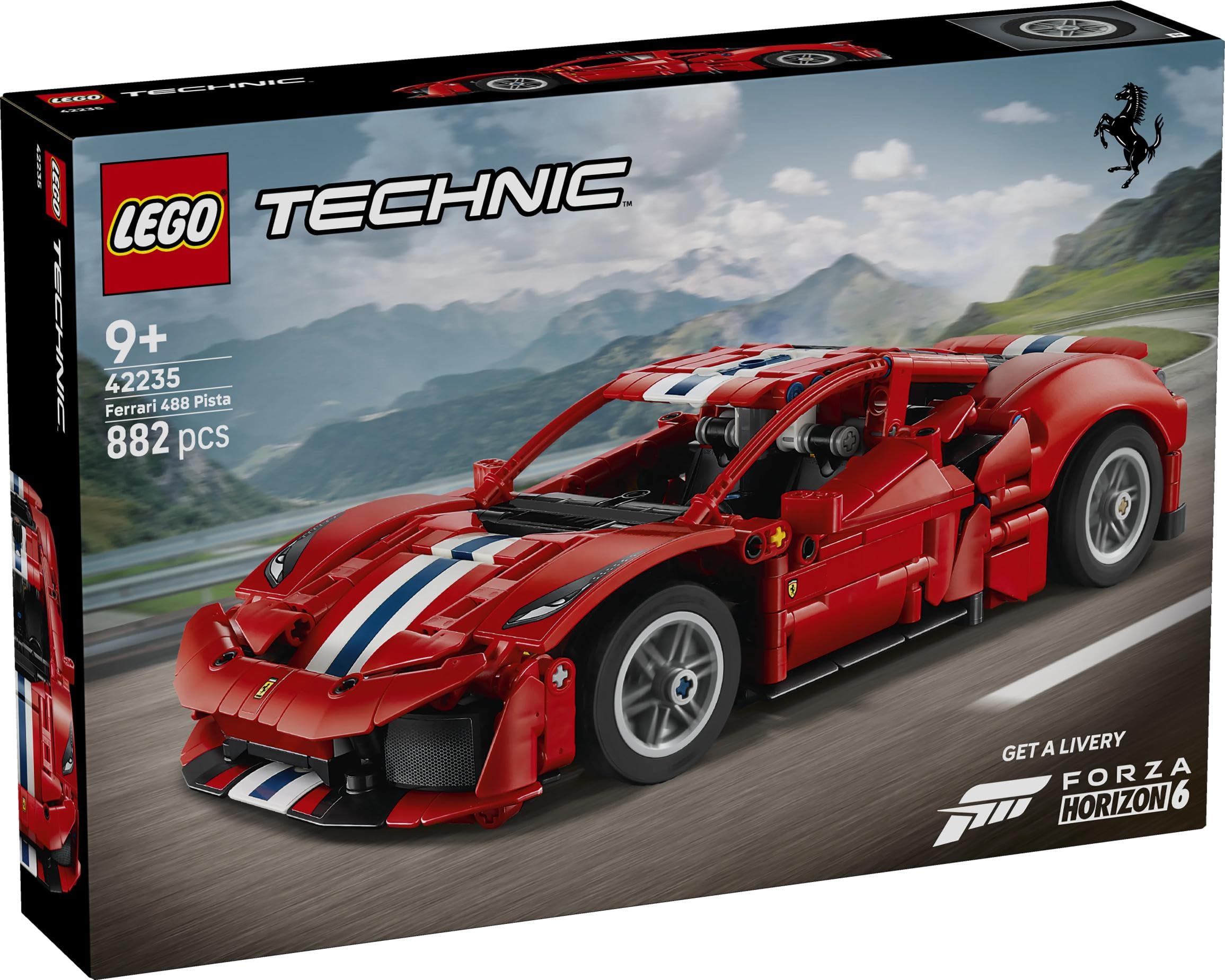 LEGO Technic Auto Ferrari 488 PISTA - Macchina Giocattolo con Motore V8, Sterzo e Differenziale - Decorazione da Cameretta - Regalo per Gamer, Bambini e Fan degli Sport Motoristici da 9 Anni - 42235
