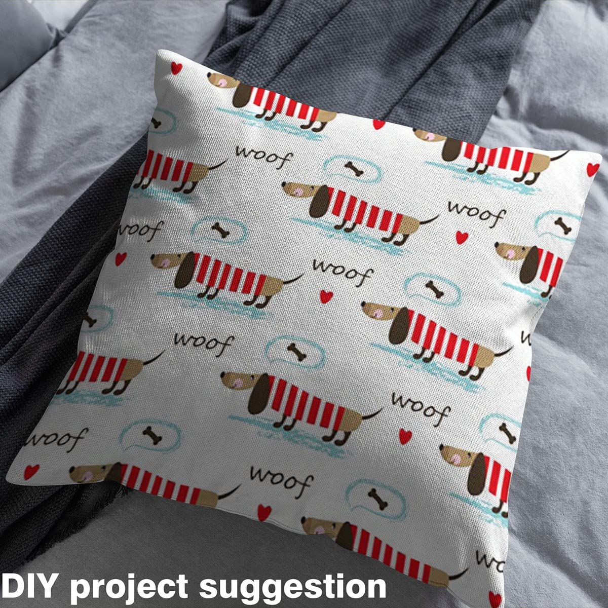 Cartoon Sausage Dog Outdoor Fabric by The Yard Kawaii Dachshund Pet Upholstery Fabric for Chairs Lines Puppy Dog Fabric for Home DIY Projects 1 Yard (L92*W150cm) Colorful Red - Image 4