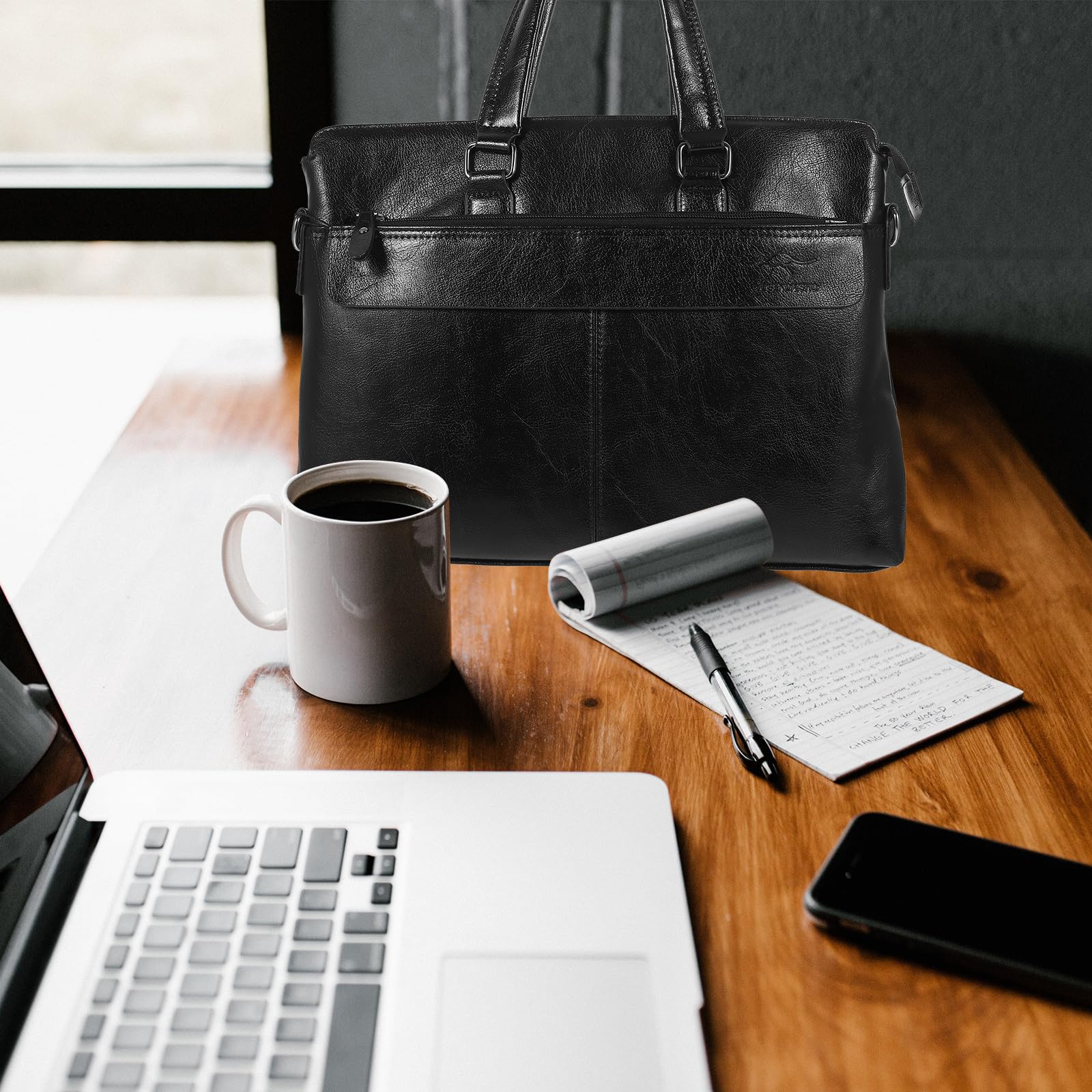Healeved 1stück Pu Leder Business Handtasche Umhängetasche mit Doppeltem Griff für Laptop Geschäftsreisen Büro Uni Schwarz