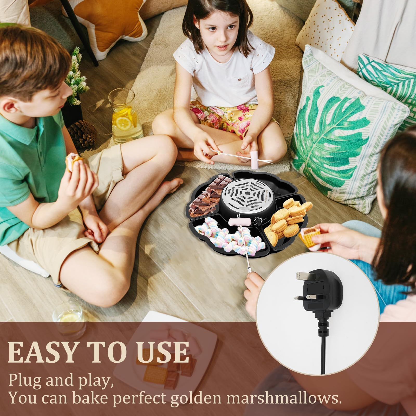 Máquina Para Hacer Smores Eléctrica 2 en 1, Máquina Para Hacer Smores de Mesa Sin Llama Para Uso en Interiores, Kit Eléctrico Para Asar Malvaviscos Para el Hogar, Fiestas y Noches de Cine