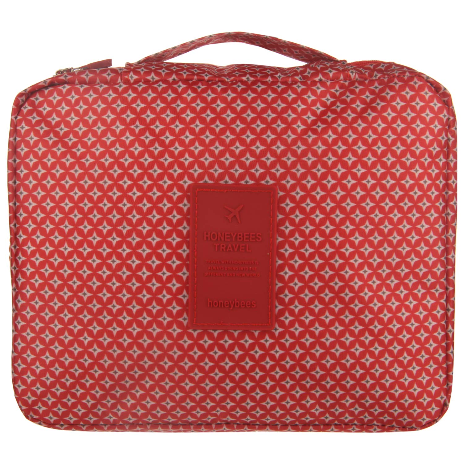 BUCKLE UP Multipurpose Travel Cosmetic Pouch - Red With Stars Printed