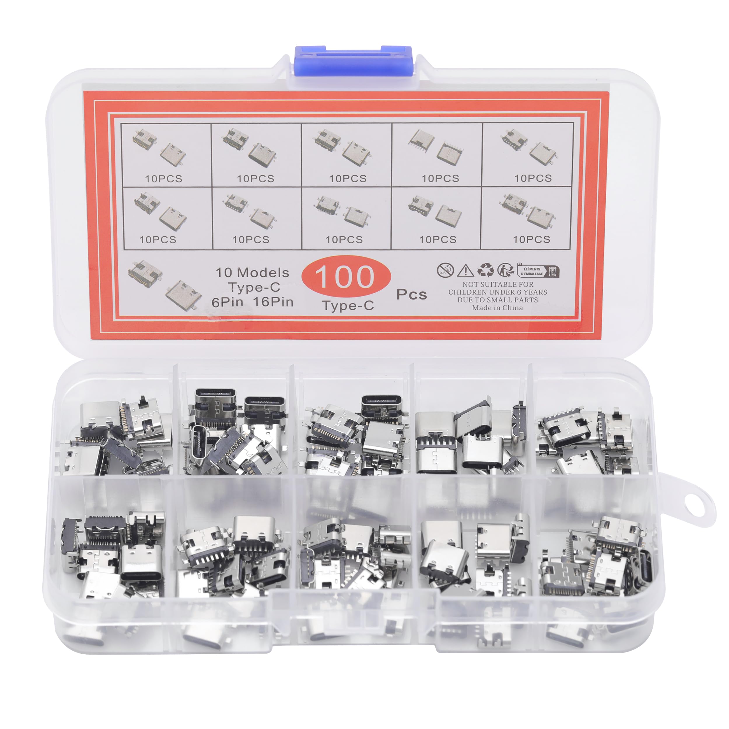 100Pcs 10Models Type-C USB 3.1 Connettori Dock di Ricarica Mix 6Pin e 16Pin Uso per Telefono, Giocattolo, Circuito Dip Dip SMD SMT, Riparazione Saldatura Adattatore USB di Ricambio
