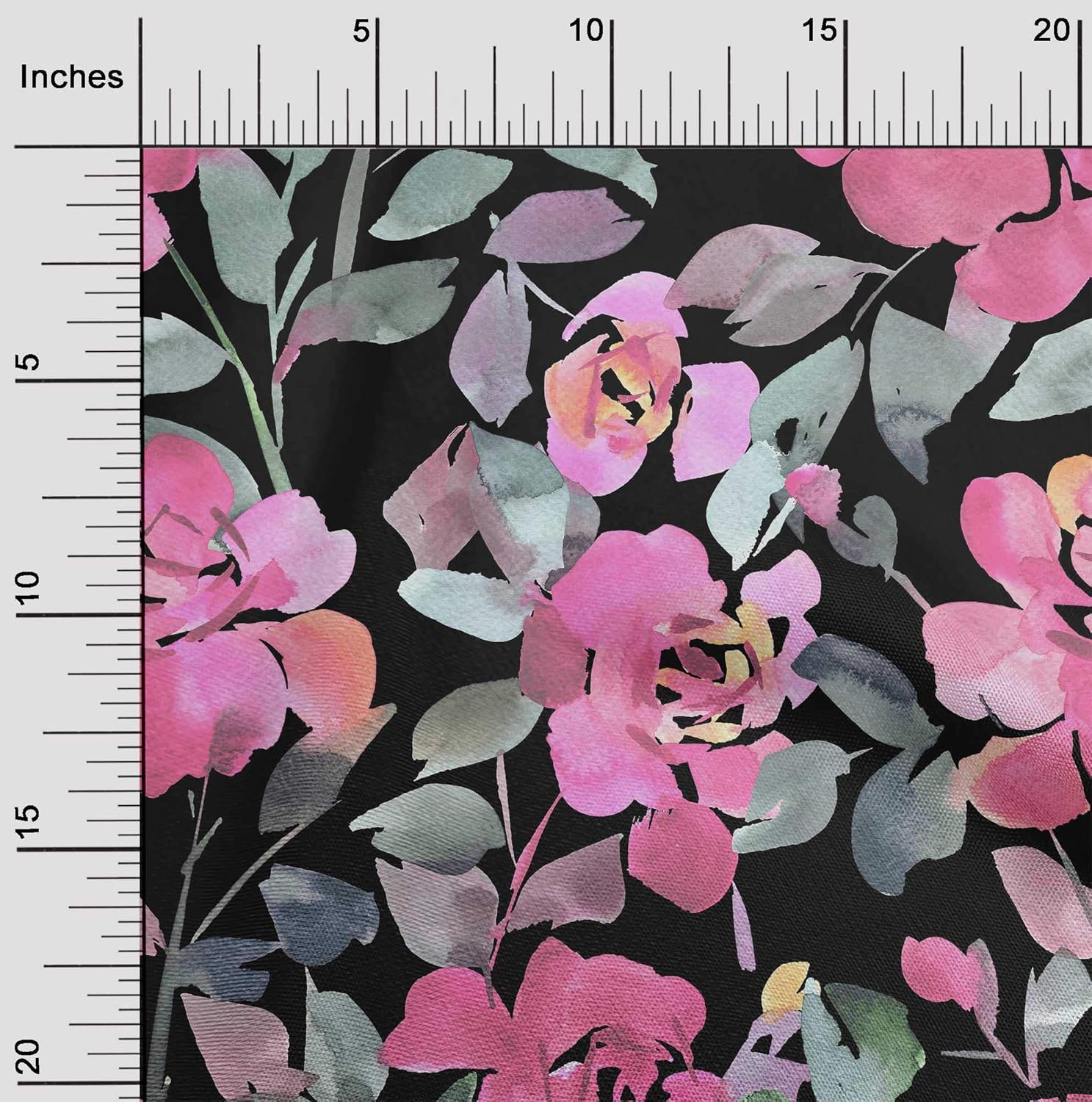 oneOone Polyester Spandex Black Fabric Leaves & Rose Floral Quilting Supplies Printed Sewing Fabric by The Yards 56 Inches Wide