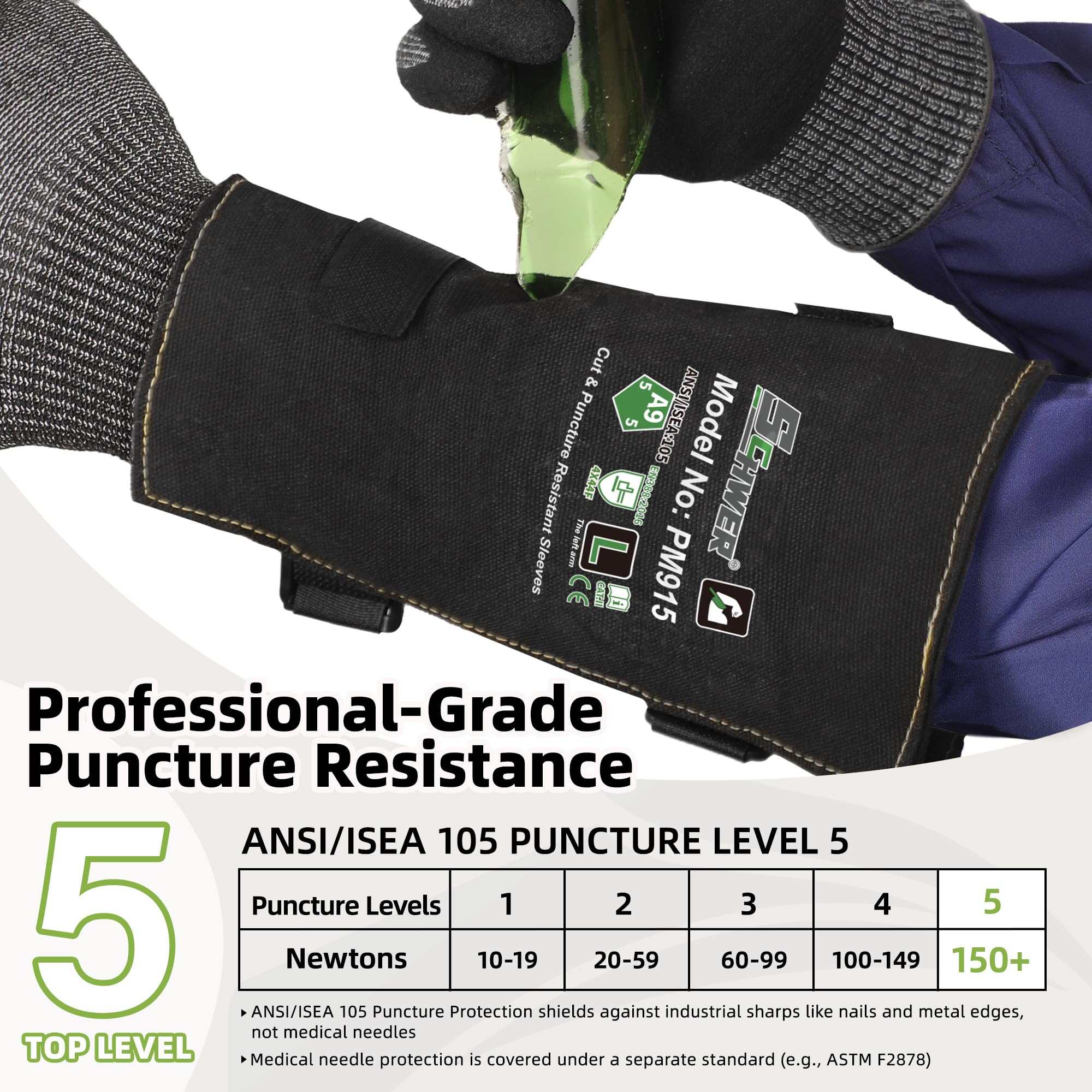 Schwer ANSI A9 Couper & Niveau 5 Manchons de bras résistants à la perforation, PM915 Protège-bras à haut risque pour morsurer, jardinage, épines, manchons de travail tactiques pour l'application de la