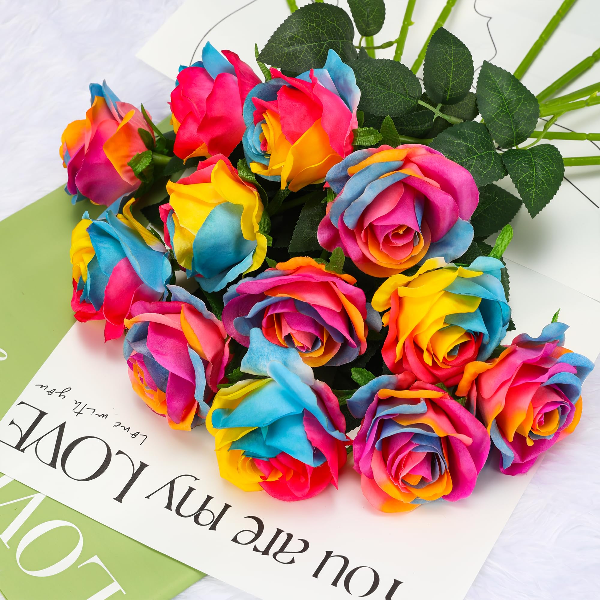 Tifuly Rainbow Fake Roses Artificial Flowers - Image 4