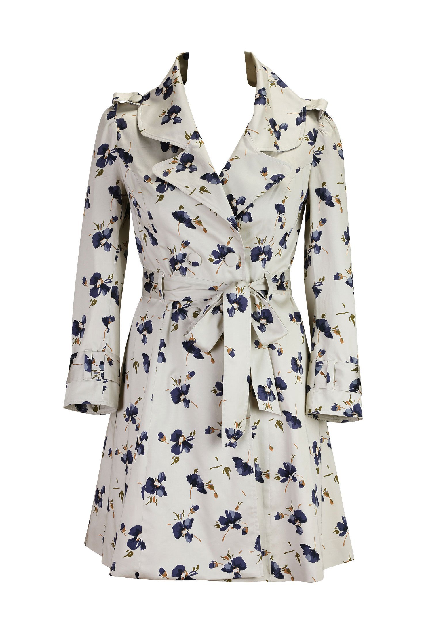 eShakti Women's Floral Print Belted Trench