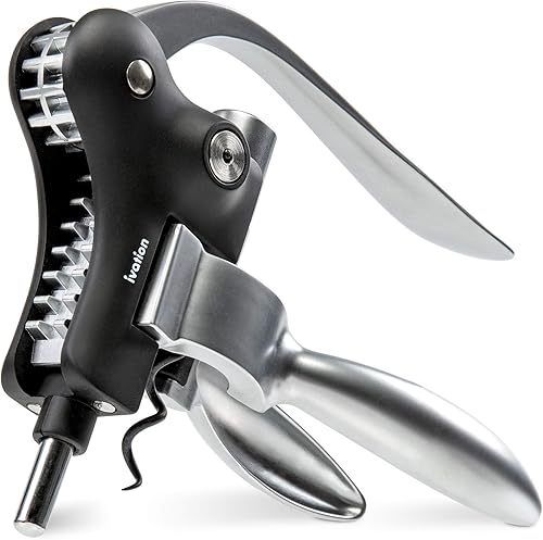 Miniatura 7 de Ivation Abrebotellas de vino  Sacacorchos manual de mano con bomba de palanca ergonómica, diseño vertical de pie, agarre suave de cuello de botella,