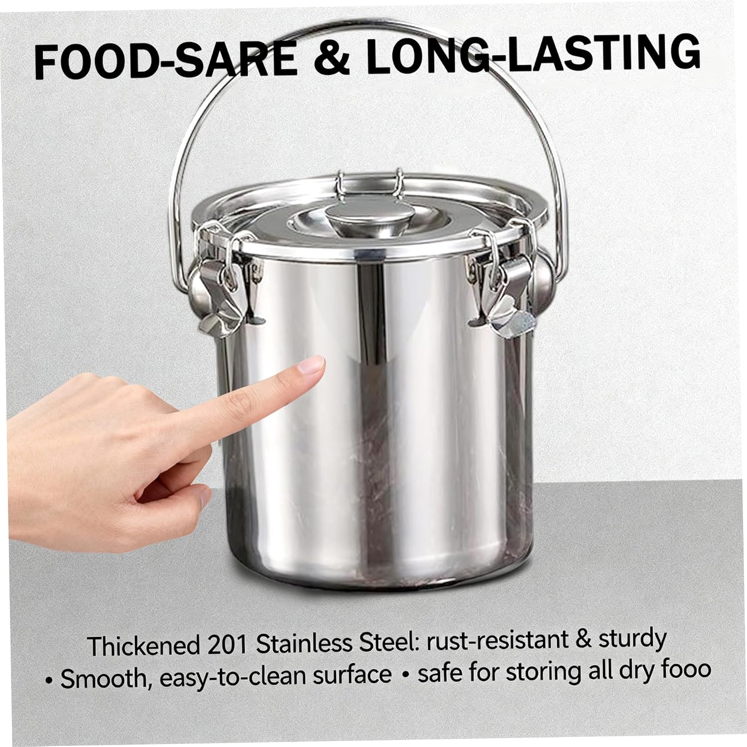 Milk Container Stainless Steel Containers with Lids, 3L Airtight Food Storage Container with Buckle & Handle Thick Milk Jug for Coffee Beans, Sugar, Rice