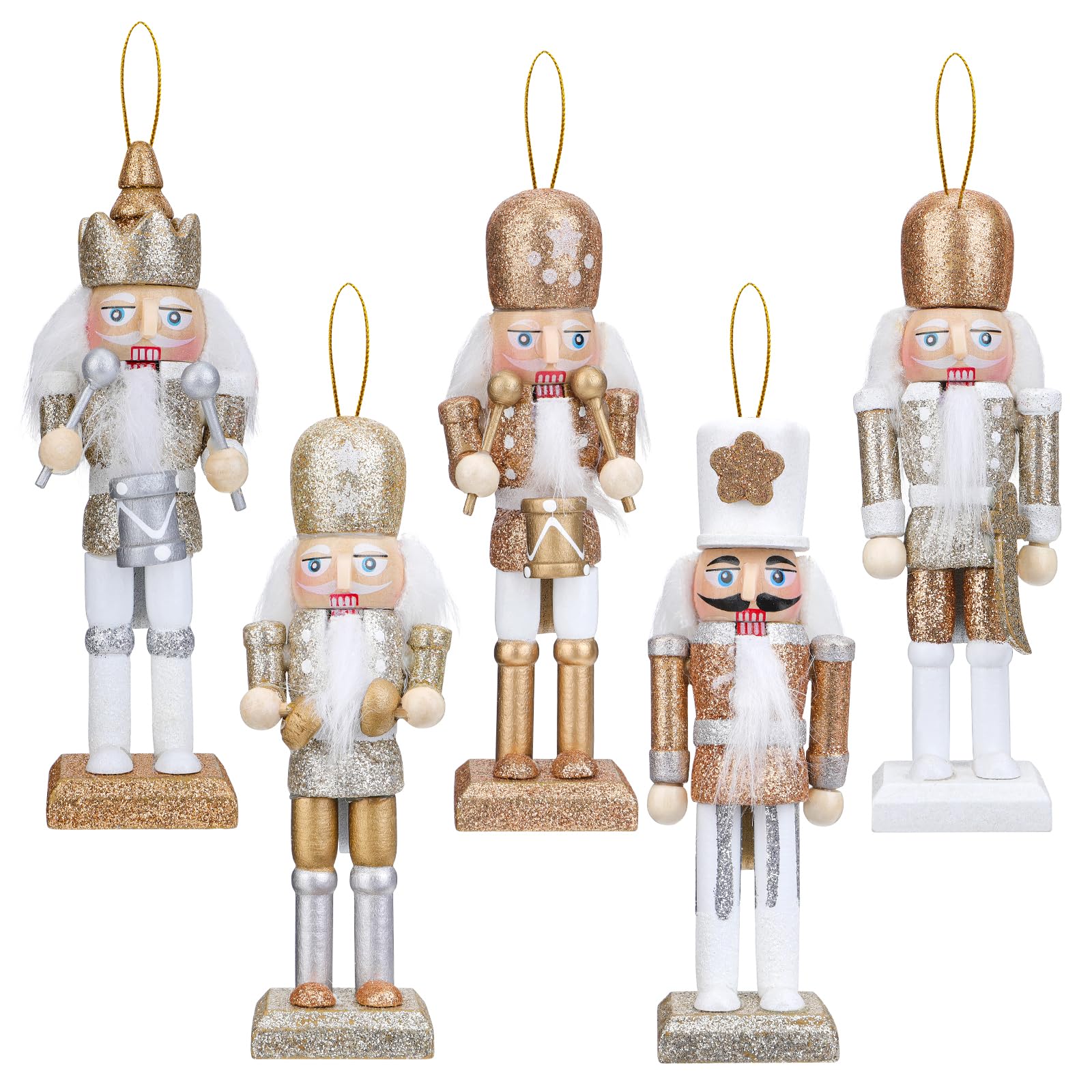 Yirochan 5Pcs Christmas Nutcracker Soldiers, 13cm Wooden Nutcracker Ornaments Set Nutcracker Figures Christmas Tree Decorations for Xmas Home Christmas Tree Party Hanging Ornaments