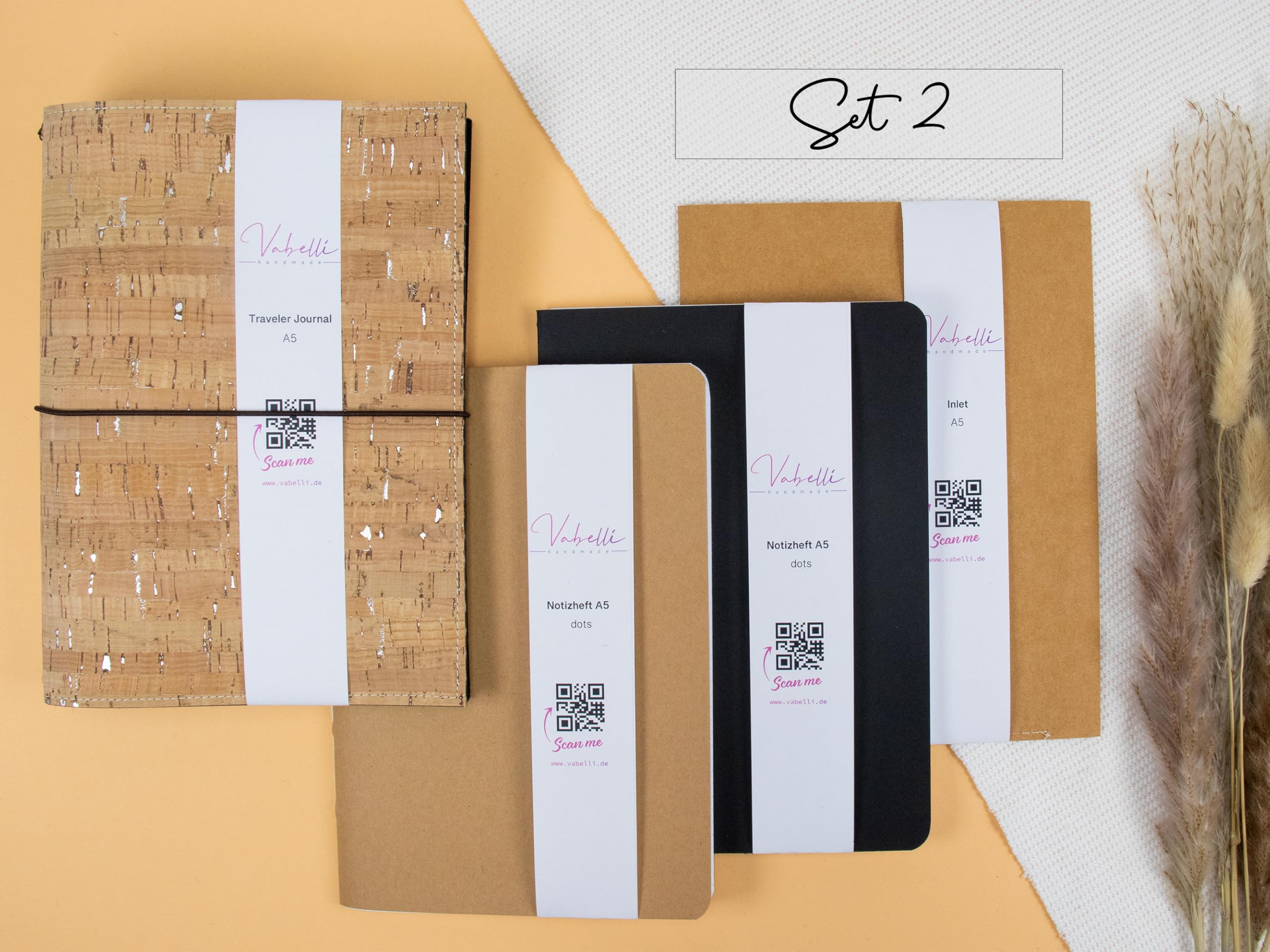 Travelers Notebook, hellbraun/silber, Kork, nachfüllbar, versch. Größen, A5, Platz für 2 Hefte, mit Notizheften erhältlich (hochwertiges 120g Papier), handmade