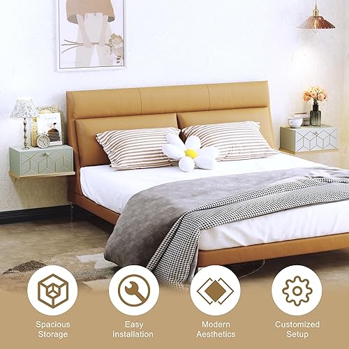 Miniatura 3 de HLR Mesita de noche flotante, mesita de noche montada en la pared con puerta extraíble, estantes flotantes para pared, dormitorio, baño, color verde