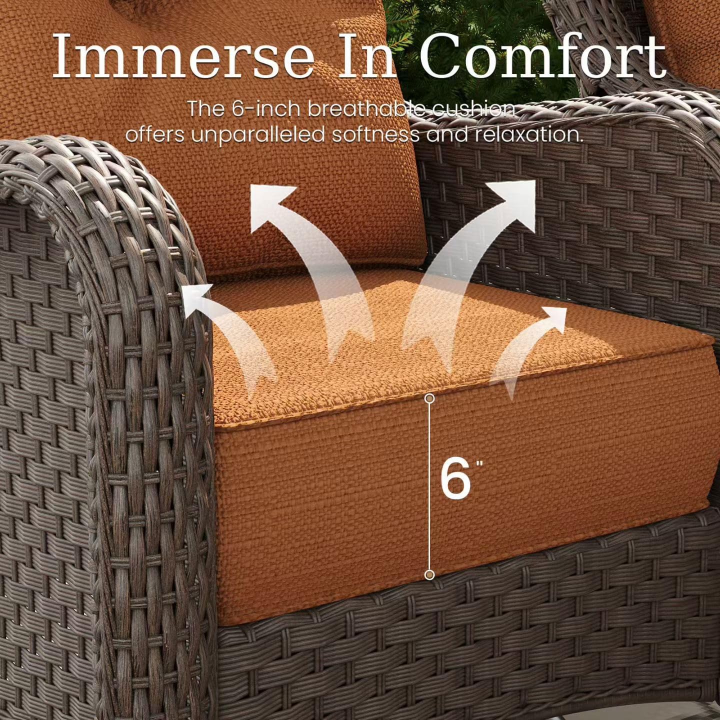 5 Piece Patio Furniture Set, All-Weather Wicker Outdoor Conversation Set with Swivel Rocking Chair and 6 Inch Thick Cushions