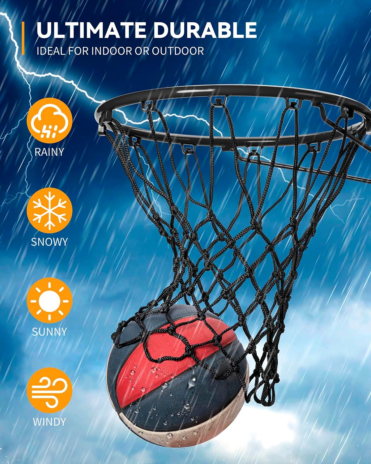 Professional Basketball Net Replacement Heavy Duty, Upgraded Durability [7.16oz], All Weather Anti Whip, Fits Standard Indoor Outdoor Rims - 12 Loops