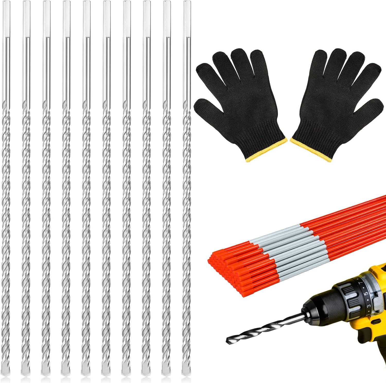 10 Pcs 12 Inch Driveway Marker Install Drill Bit Set with
