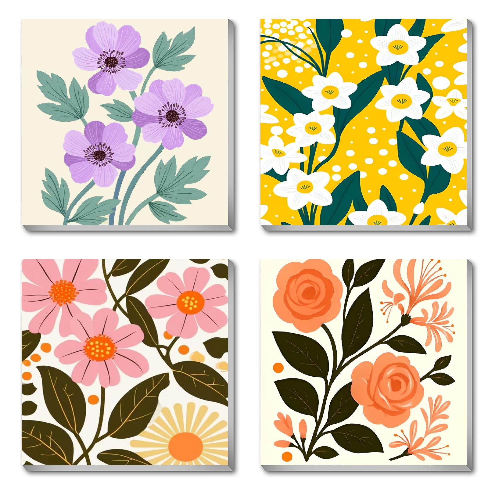 Canrichshop 4 Pack Adult Paint by Number Kits Beginner & All Ages 4-8-12 and More,Framed Flowers Painting by Numbers, DIY Paint by Numbers for Adults for Decor Present 8X 8 inch