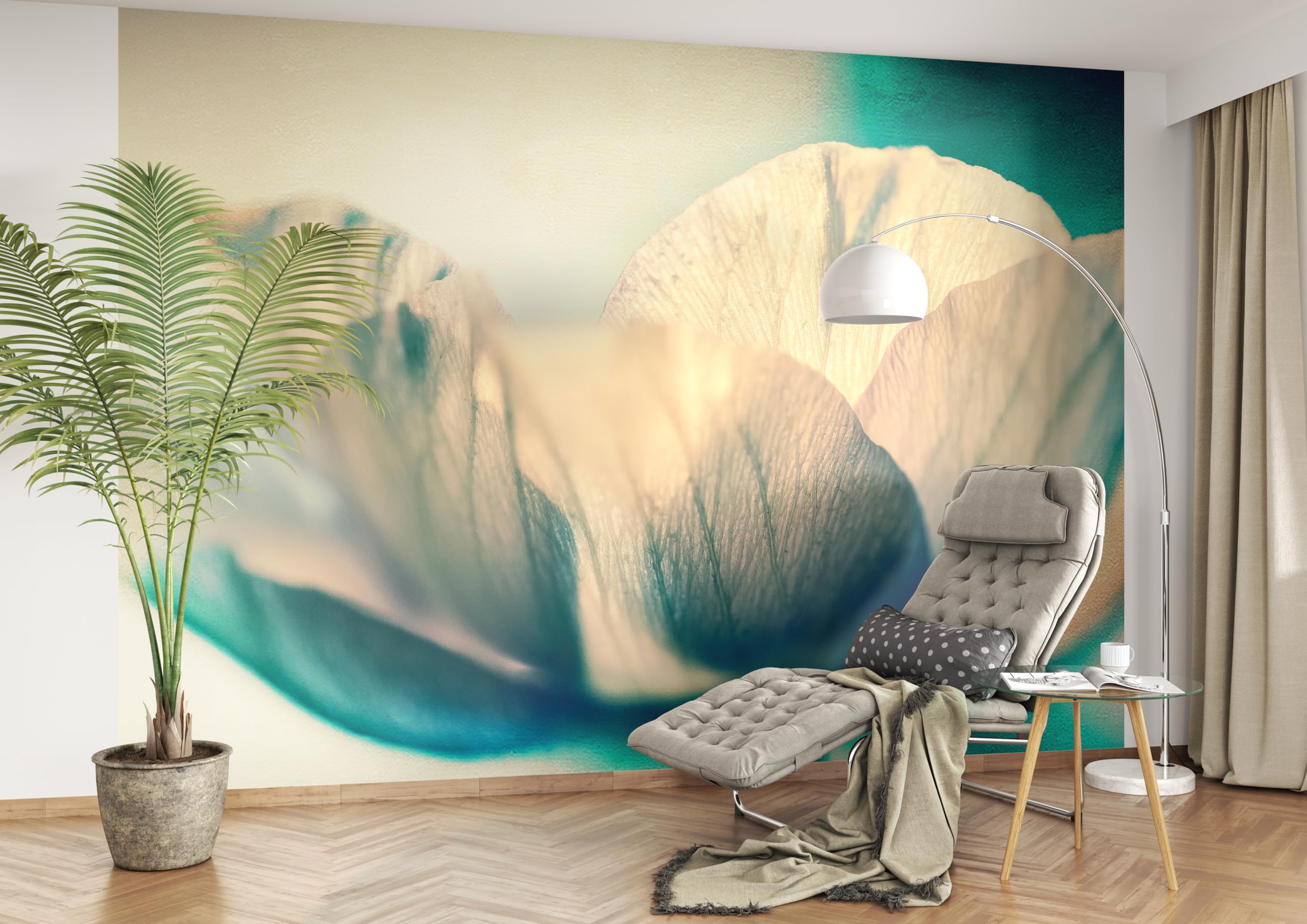 Rasch Wallpaper 363340 - Carta da parati fotografica in tessuto non tessuto con un grande fiore in bianco e verde, della collezione Magicwalls, 2,65 m x 3,71 m (L x L x A)