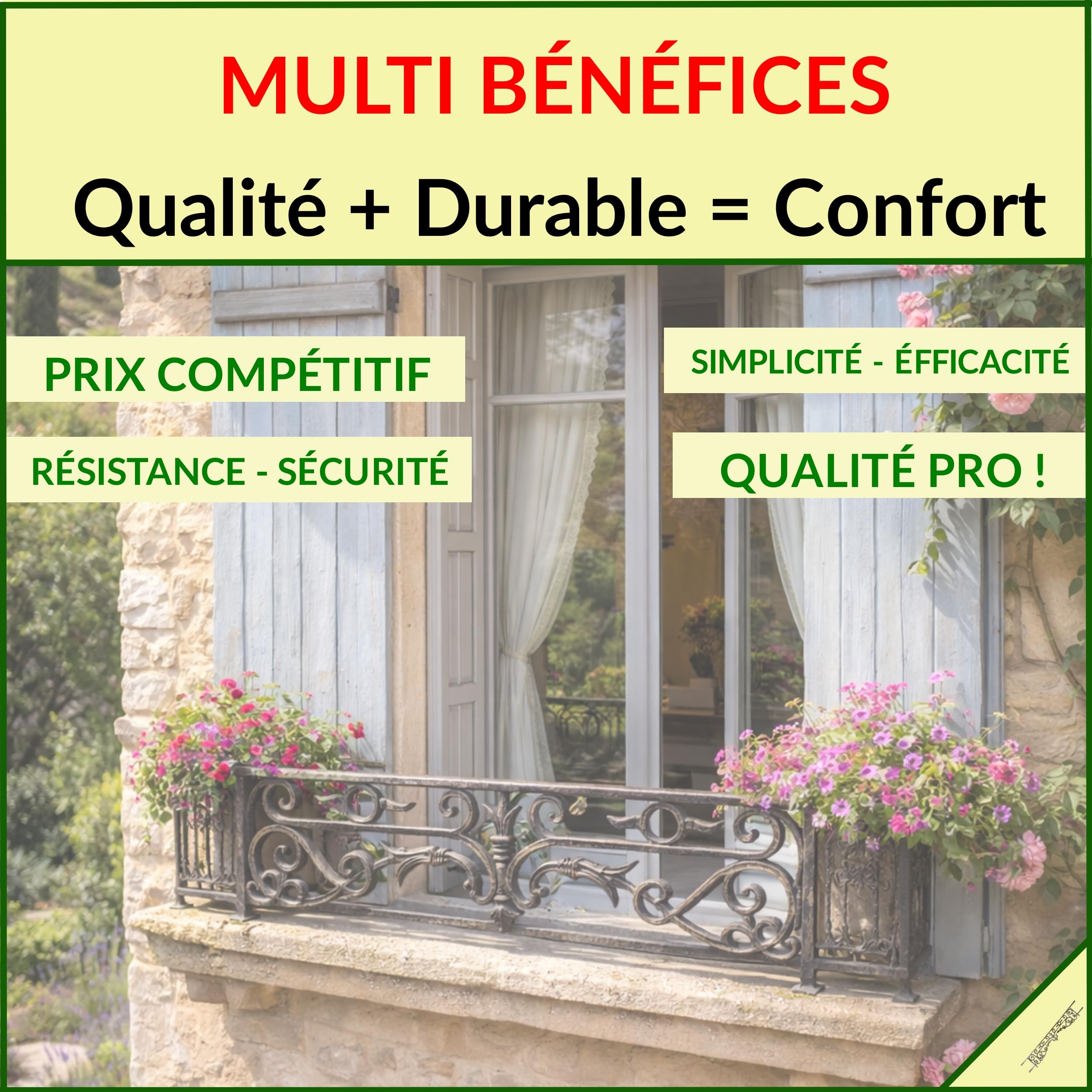Déco fer Forgé- APPUI DE FENETRE- ADESTOCKFONTE2022- Grille Protection à Sceller 1280 mm x 200 mm-Porte Balcon Fenetres- Garde Corps Carré diam 12 mm- Style Haussmannien Exterieur Utilisation Facile