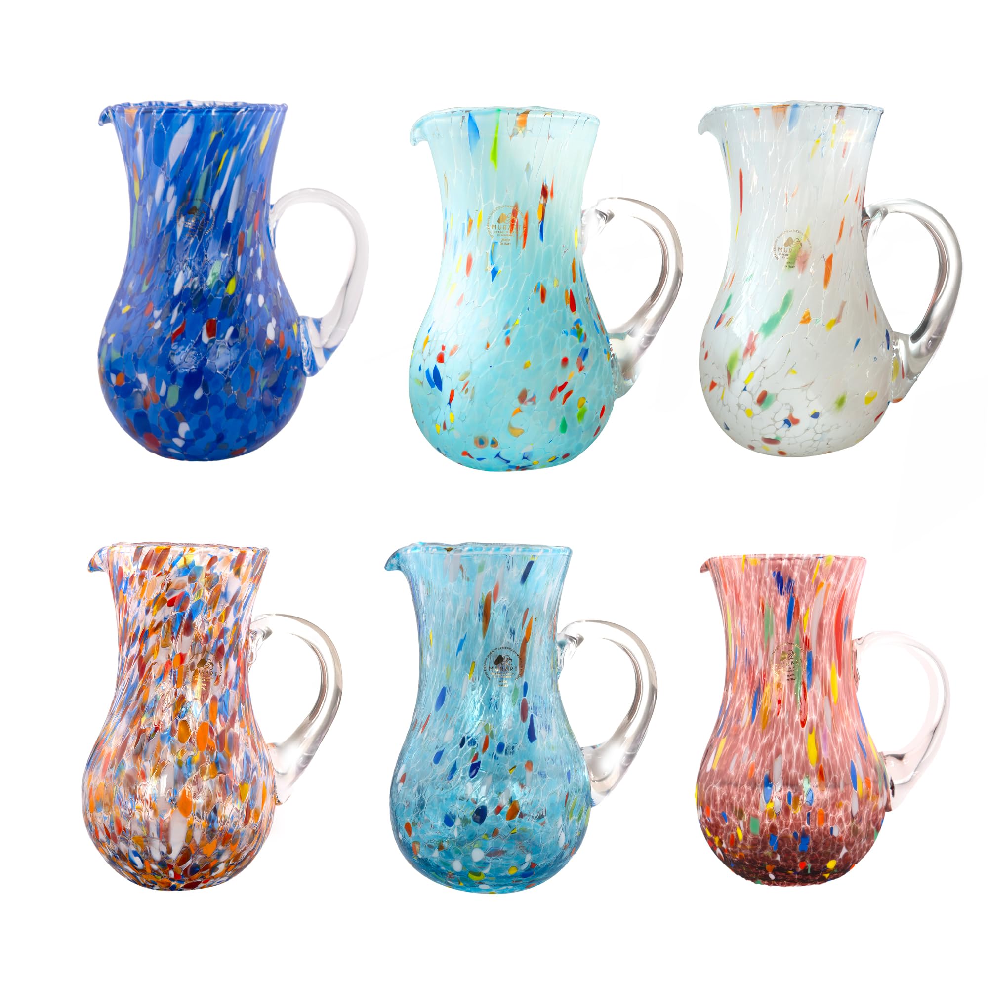 MurArt Jarra de cristal de Murano 500 ml Colección Ondas Altura 20 cm Decorado con Murrine Hecho a mano Made in Italy