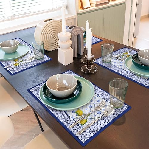 Miniatura 6 de Juego de 4 manteles individuales de lino lavables para cocina, comedor, decoración de mesa