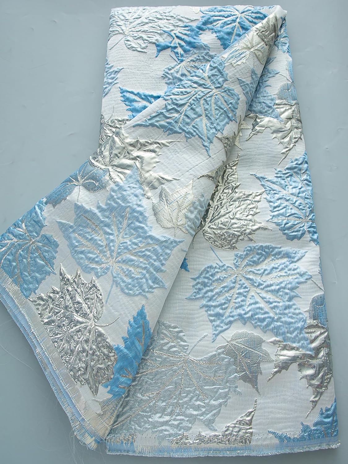 African Lace Fabric 5 Yards, Nigerian Maple Leaves Embroidery Gilding Mesh Lace Fabric for Wedding Party Sewing