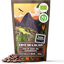 NaturaleBio Organic Raw Cocoa Beans 200 g Organic, Natural and Pure. Made in Tropical Regions by Theobroma Cocoa Plant