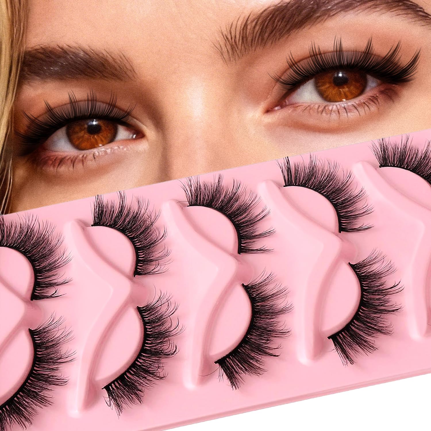 Lashes Volume False Eyelashes Wispy Fluffy Cat Eye Strip Lashes Soft Volume Look 5 Pairs 3D Faux Mink