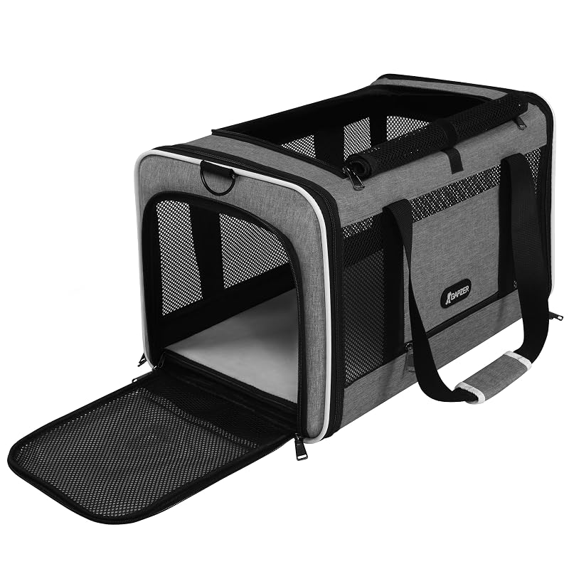 Caixa de Transporte Flexível para Cães e Gatos GAPZER com Tela Respirável Cinza 45,72 x 27,94 x 27,94 cm