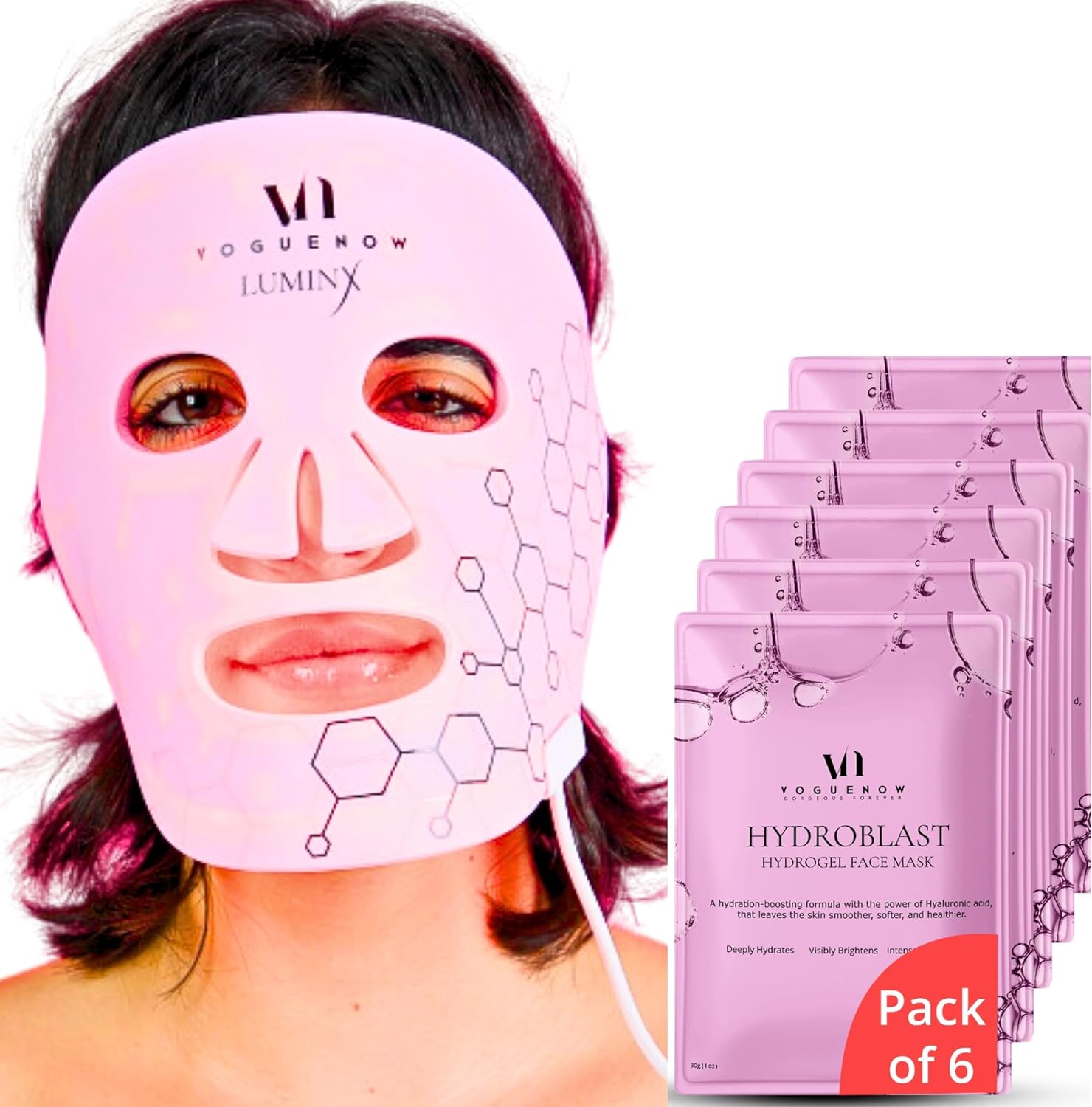 LuminX FDA Cleared LED Face Mask Light Therapy Gift Set With 6 Pcs